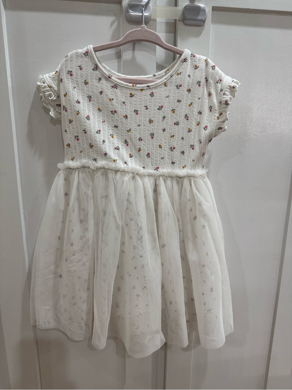 Cat & Jack Cream Floral Tulle Dress
